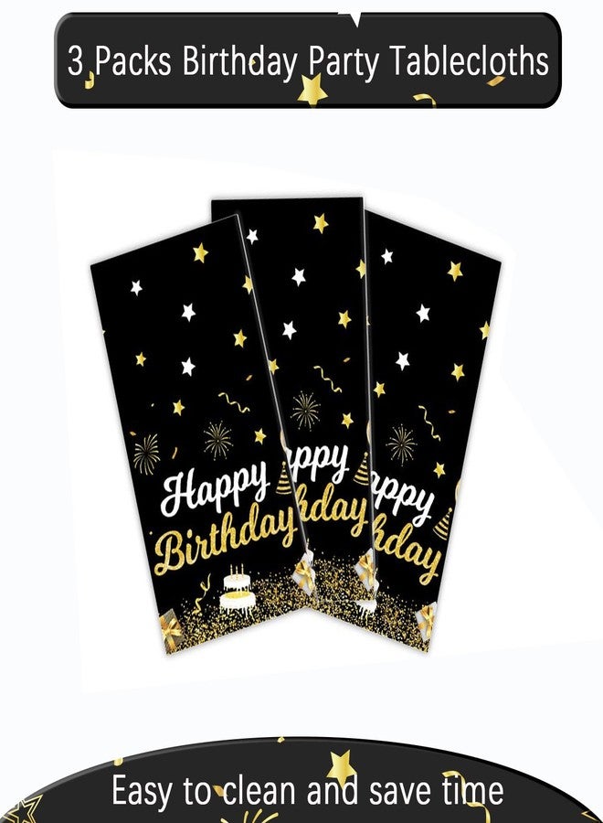 MRJ 3 Pack Gold and Black Happy Birthday Tablecloths 54"x108" Star Birthday Table Cover for Kids Boys Girls Baby Shower - Image 3